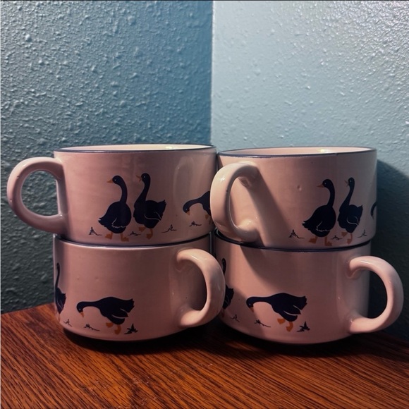 Vintage 80s Blue Goose Stacking Soup Mugs | Set of 4 - Picture 11 of 12